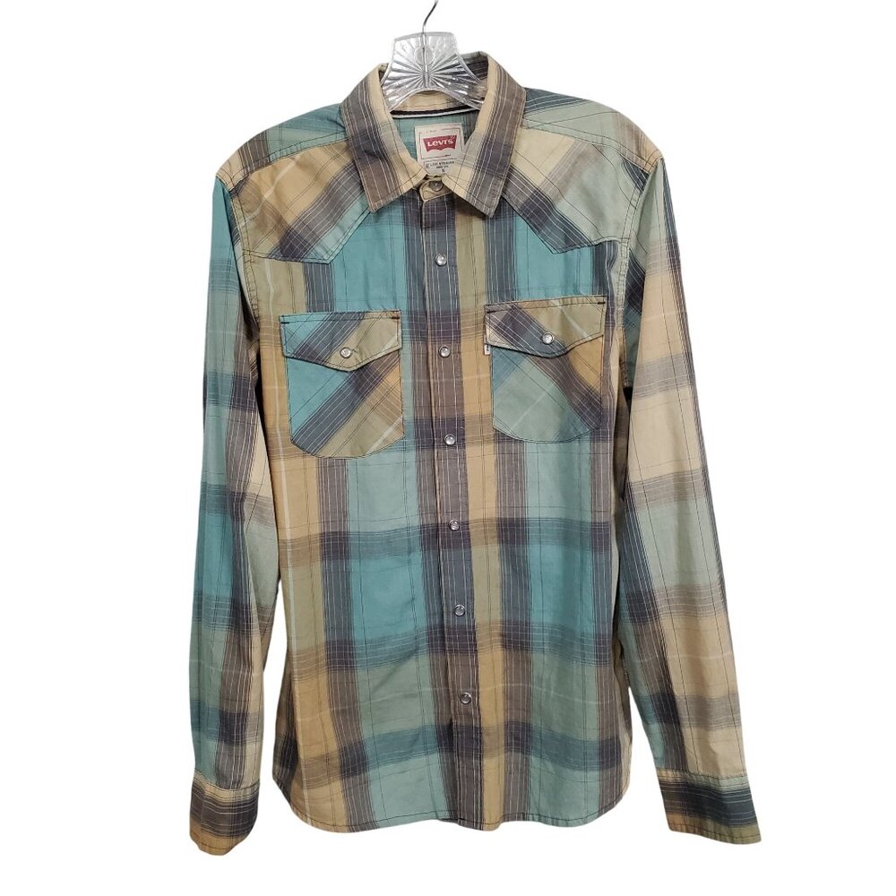 Levis Mens S Shirt Plaid Western Pearl Snap Casual Lightweight Cowboy Ranch - Picture 2 of 11